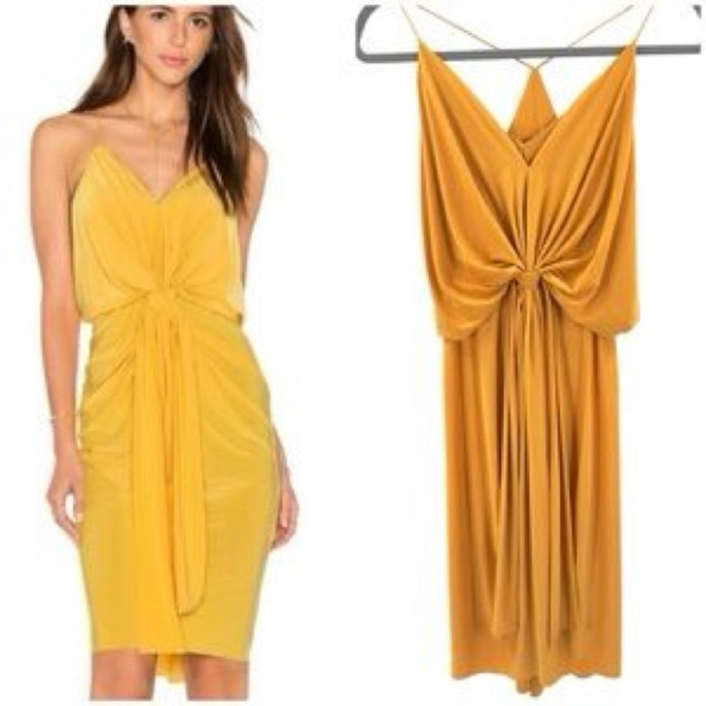 Misa Los Angeles Mustard Draped Midi Dress